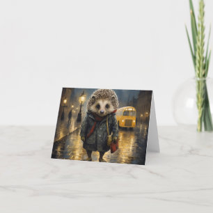 Hedgehog in the fog watercolor design card