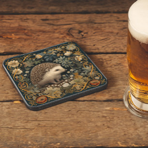 Hedgehog in the Forest William Morris style Coaster