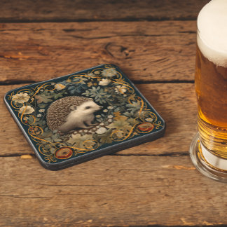 Hedgehog in the Forest William Morris style Coaster