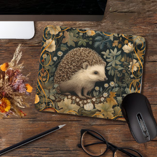 Hedgehog in the Forest William Morris style Mouse Mat