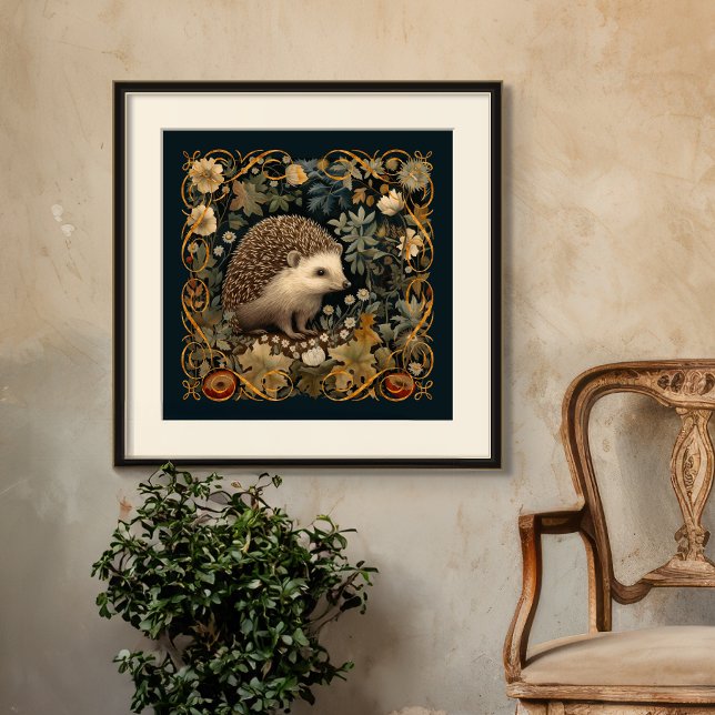 Hedgehog in the Forest William Morris style Poster (Frame not included)