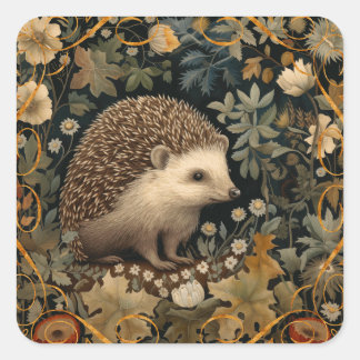 Hedgehog in the Forest William Morris style Square Sticker
