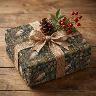 Hedgehog in the Forest William Morris style Wrapping Paper