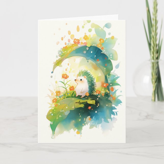 Hedgehog Leaf Hideaway Card (Front)