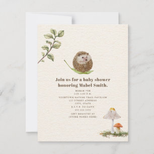 Hedgehog Leaf Mushrooms Woodland Baby Shower Invitation