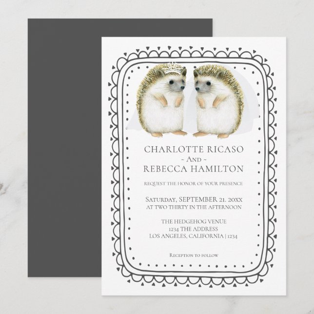 Hedgehog Lesbian Gay Brides Wedding Invitation (Front/Back)