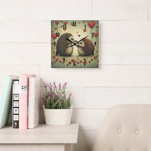 Hedgehog Love 1 Square Wall Clock