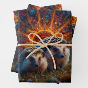 Hedgehog Love in Every Heartbeat Wrapping Paper Sheet