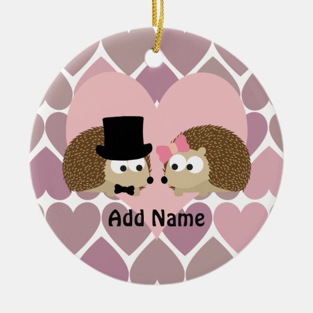 Hedgehog Love with Hearts Ceramic Tree Decoration (Front)