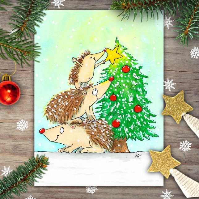 Hedgehog Merry Christmas postcard by N. Janes (Creator Uploaded)