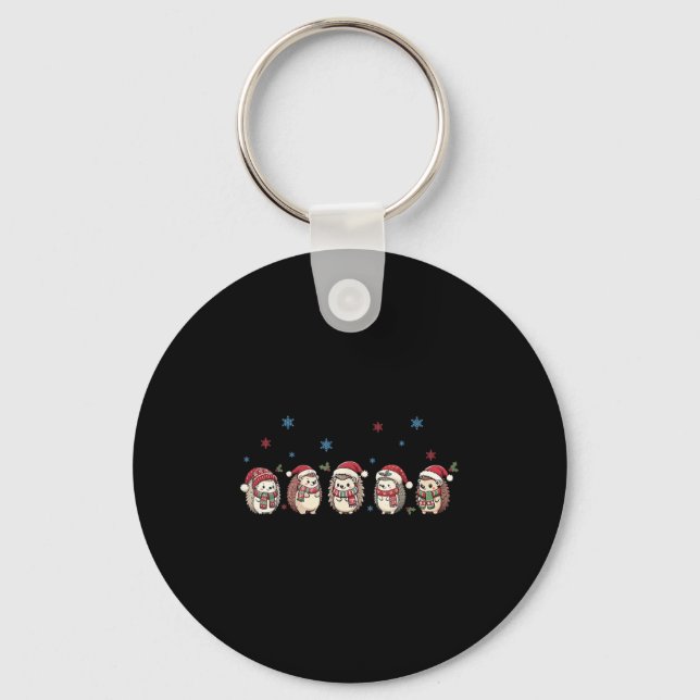 Hedgehog Merry Christmas Sweater, Hedgehog Santa X Key Ring (Front)
