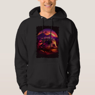 Hedgehog mountains sunset hiker retro 70s vintage hoodie