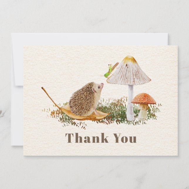 Hedgehog Mushroom Grasshopper Baby Shower Thank You Card (Front)