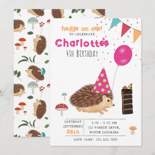 Hedgehog Mushroom Woodland Forest Balloon Birthday Invitation
