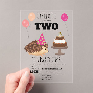 Hedgehog Mushroom Woodland Forest Funny Birthday Acrylic Invitations