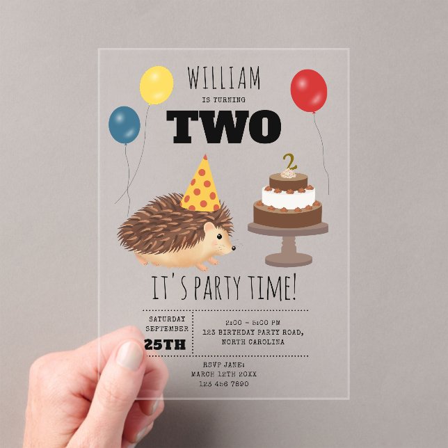 Hedgehog Mushroom Woodland Forest Funny Birthday Acrylic Invitations (Insitu (Handheld))