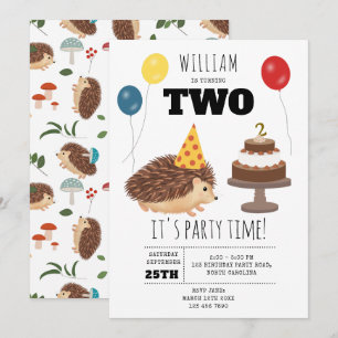 Hedgehog Mushroom Woodland Forest Funny Birthday Invitation