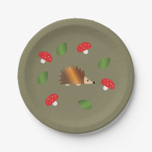 Hedgehog Mushrooms and Leaves Paper Plate