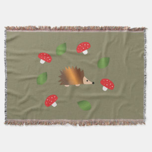 Hedgehog Mushrooms and Leaves Throw Blanket