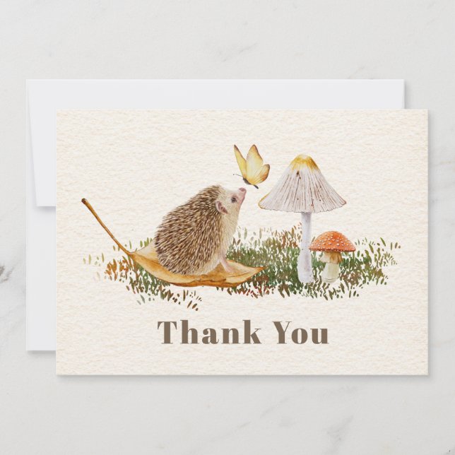 Hedgehog Mushrooms Butterfly Baby Shower Thank You Card (Front)