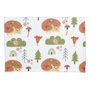 Hedgehog Nature Floral Rainbow Pattern  Pillowcase