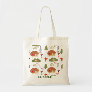 Hedgehog Nature Floral Rainbow Pattern  Tote Bag