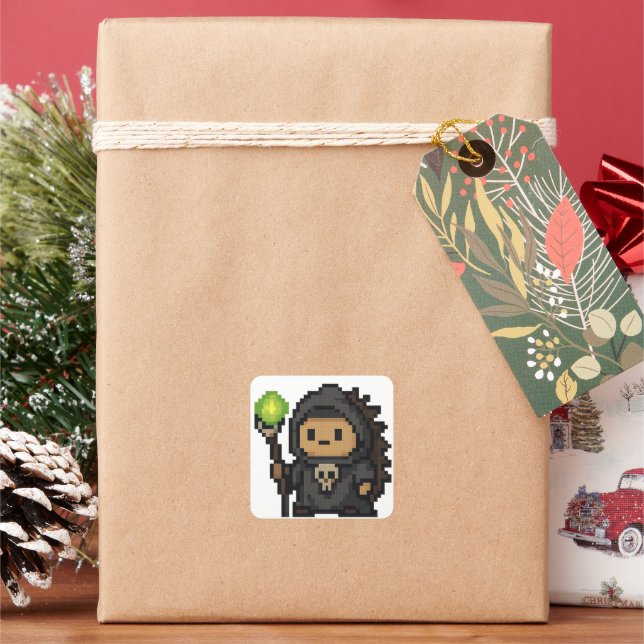 hedgehog necromancer sheet square sticker (Holiday)