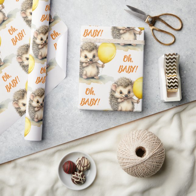 Hedgehog Oh Baby Gender Neutral Baby Shower Wrapping Paper (Crafts)