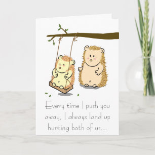 Hedgehog pair on Tree Swing Apology Card