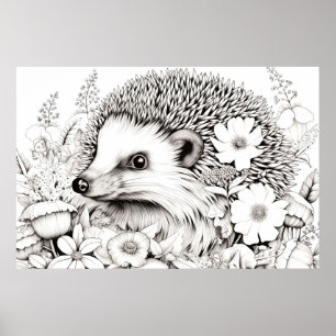 Hedgehog Peaceful Nature Prairie Sketch Drawing Poster