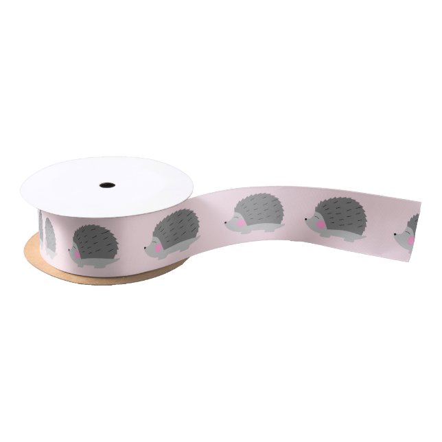 Hedgehog Pink Ribbon Satin Ribbon (Spool)