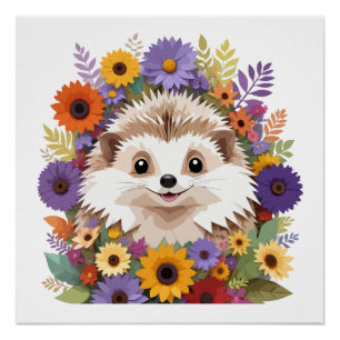 Hedgehog Playful Adorable Fun Animal Colourful Coo Poster