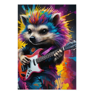 Hedgehog plays the guitar, rock graffiti photo print