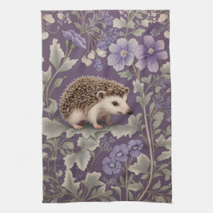 Hedgehog Purple William Morris Inspired Floral Tea Towel