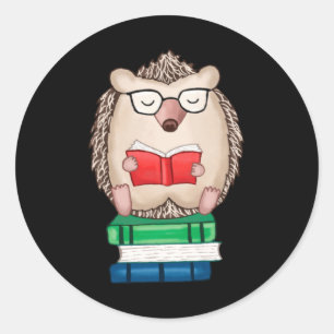 Hedgehog Reading Book Classic Round Sticker