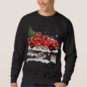 Hedgehog Riding Red Truck Merry Christmas X-mas Ug Sweatshirt