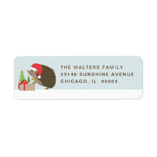 Hedgehog Santa Hat Return Address Labels