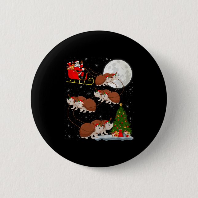 Hedgehog Santa Sleigh Flying Funny Magical Christm 6 Cm Round Badge (Front)