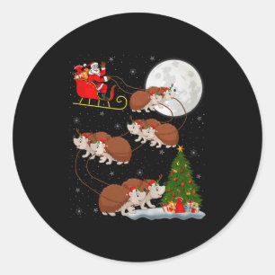 Hedgehog Santa Sleigh Flying Funny Magical Christm Classic Round Sticker
