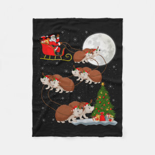 Hedgehog Santa Sleigh Flying Funny Magical Christm Fleece Blanket