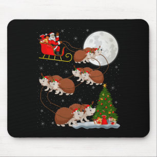 Hedgehog Santa Sleigh Flying Funny Magical Christm Mouse Mat