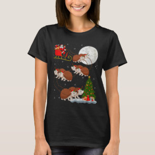 Hedgehog Santa Sleigh Flying Funny Magical Christm T-Shirt