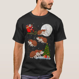 Hedgehog Santa Sleigh Flying Funny Magical Christm T-Shirt