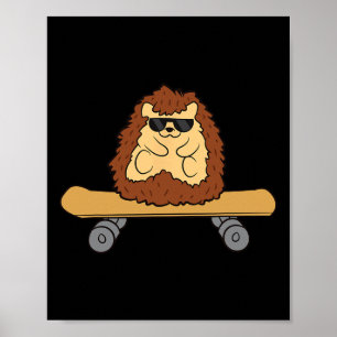 Hedgehog Skateboard Funny Skateboarding Hedgehog Poster