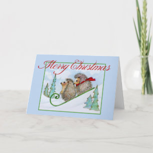 Hedgehog Sled Holiday Card