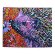 Hedgehog smelling a flower Palette Knife style art