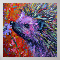 Hedgehog smelling a flower Palette Knife style art