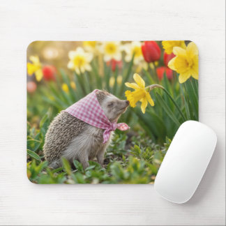 Hedgehog Smelling a Yellow Daffodil Mouse Mat