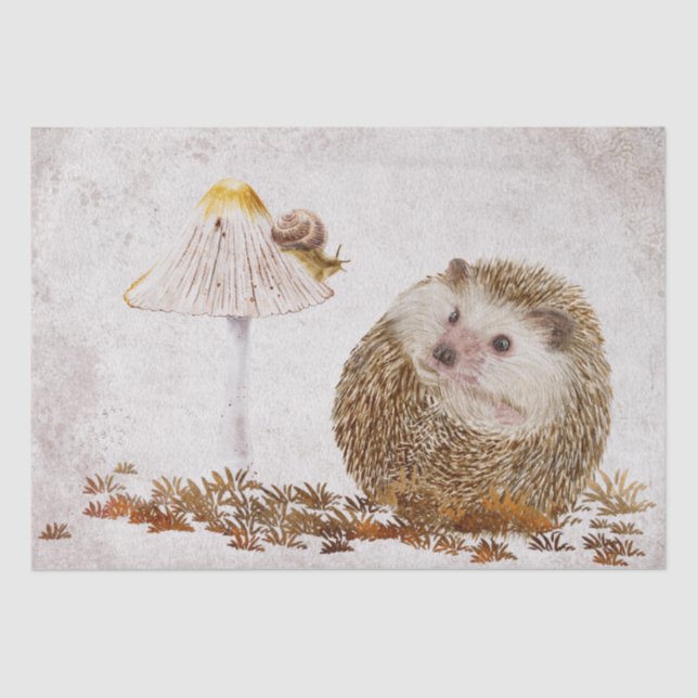 Hedgehog Snail Forest Mushroom Watercolor Tissue Paper (Front)