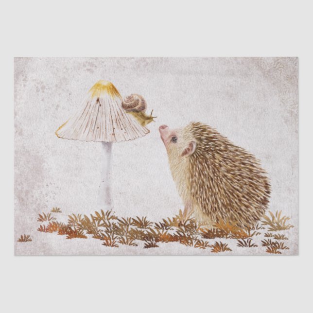Hedgehog Snail Forest Mushroom Watercolor Tissue Paper (Front)